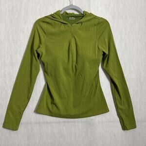 OGL Women's Large Green 1/4 Zip Soft Cotton Blend Hooded Built In Bra Pullover
